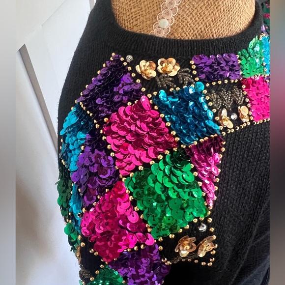 Vintage Victoria Jones black Women's sequin embellished ramie Sweater size Large - Picture 5 of 10